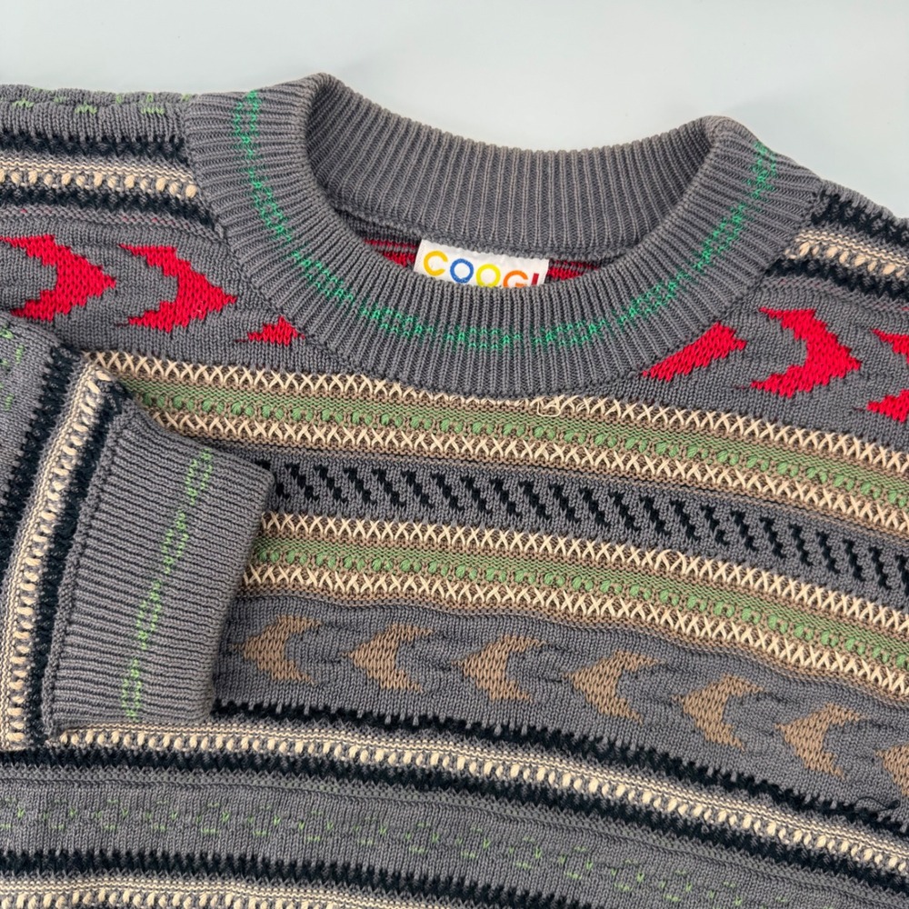 Coogi Sweater Mens Medium Grey Multicolor 3D Knit Mercerized Cotton Australia